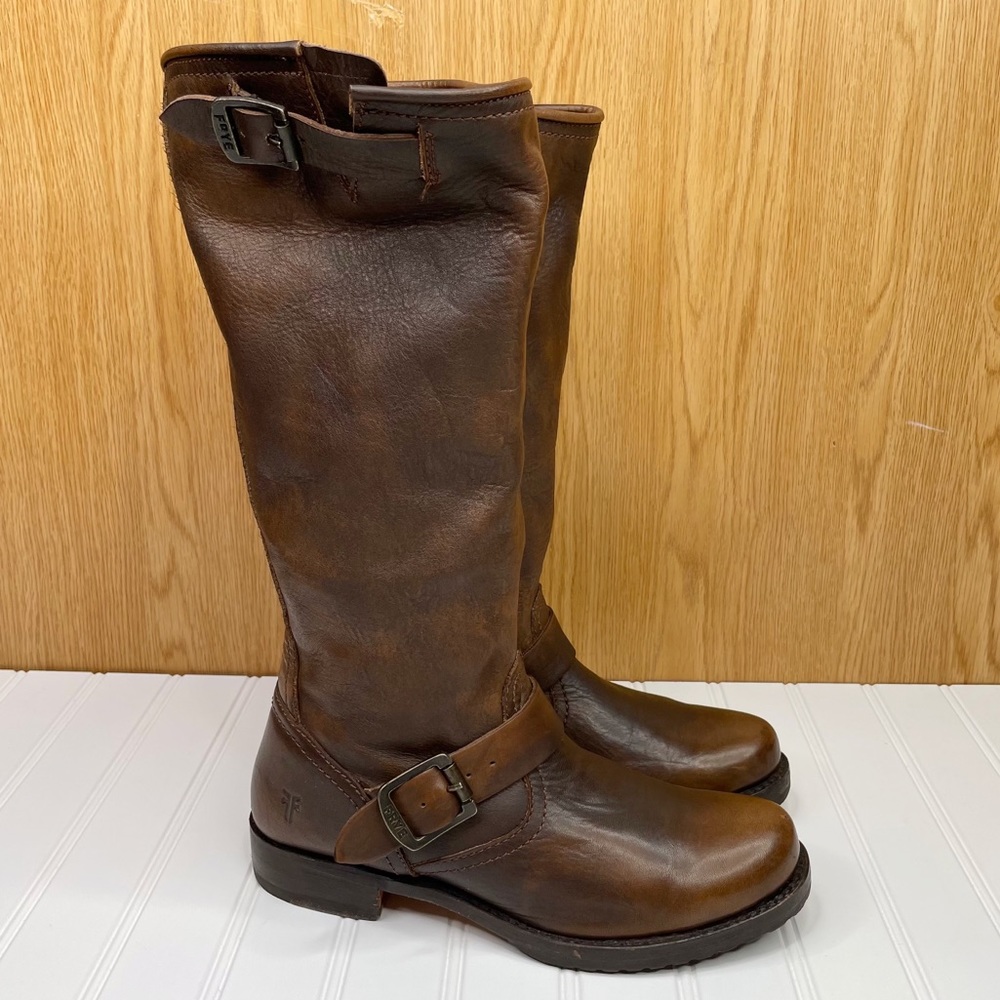 Frye Veronica Slouch Brown Leather Moto Booties Boots Women’s Size 8.5 Narrow